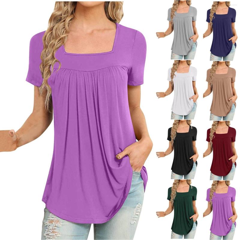 Women's T Shirts Summer Women's Tops Square Neck Pleated Solid Color Short Sleeve Shirt, White
Women's T Shirts Summer Women's Tops Square Neck Pleated Solid Color Short Sleeve Shirt, White