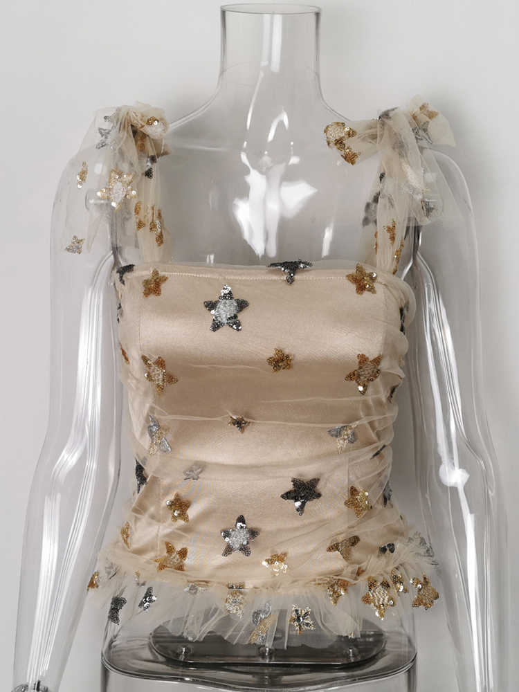 Lovely Cute Star Sequin Vest Tops For Girls Summer Daily Outfits Clothing Chic y2k Self Bow Tie Strap Camis Tops 2022