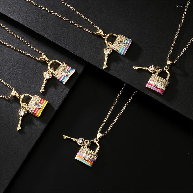 Pendant Necklaces Fashion Gold Plated Key Lock Necklace Colorful Zircon Women Drip Oil Copper Gift For Mum
Pendant Necklaces Fashion Gold Plated Key Lock Necklace Colorful Zircon Women Drip Oil Copper Gift For Mum