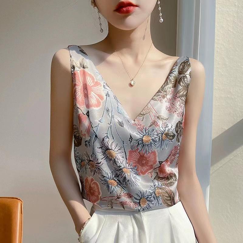 Women' Tanks Woman T-shirts Elegant SILK Satin Blouse Sleeveless Female Summer 2023 Casual Loose And Camis Floral Tops For Women, Beige
Women' Tanks Woman T-shirts Elegant SILK Satin Blouse Sleeveless Female Summer 2023 Casual Loose And Camis Floral Tops For Women, Beige