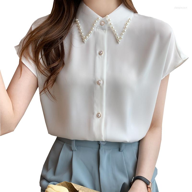 Women' Blouses Women Summer Handmade Beading Polo-neck Solid Color Single Breasted Office Lady Elegant Fashion Chiffon Loose Shirts Tops, White
Women' Blouses Women Summer Handmade Beading Polo-neck Solid Color Single Breasted Office Lady Elegant Fashion Chiffon Loose Shirts Tops, White