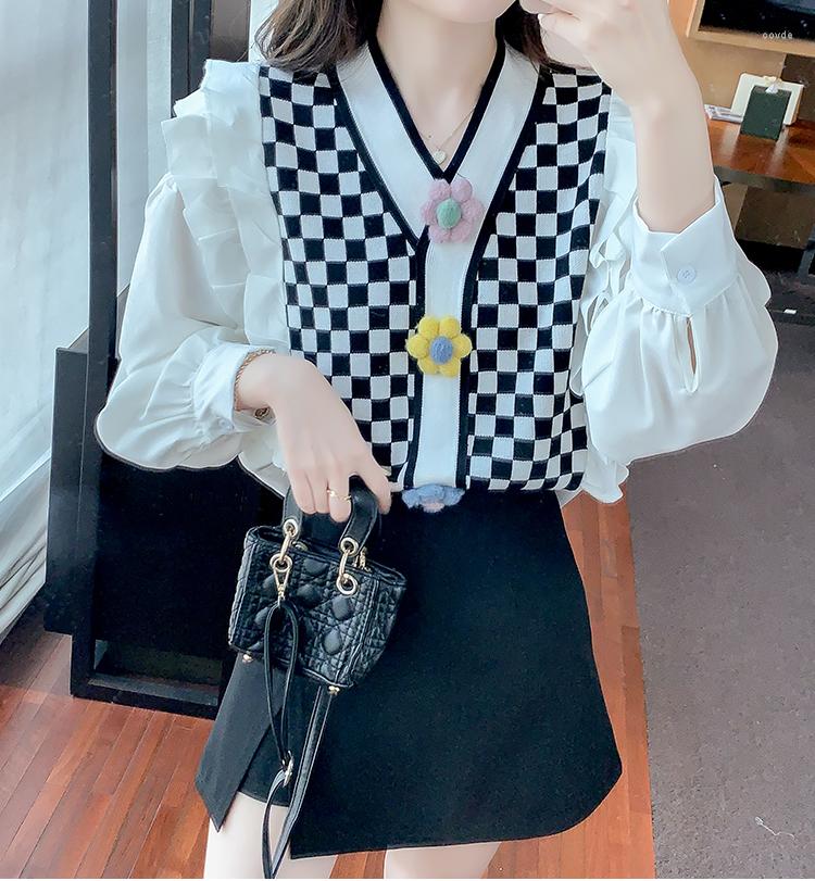 Women' Knits DALMAZZO Autumn French Designer V Neck Knitted Sweater Patchwork White Shirt Women Fall Casual Fake Two Piece Tops Female, Picture color
Women' Knits DALMAZZO Autumn French Designer V Neck Knitted Sweater Patchwork White Shirt Women Fall Casual Fake Two Piece Tops Female, Picture color