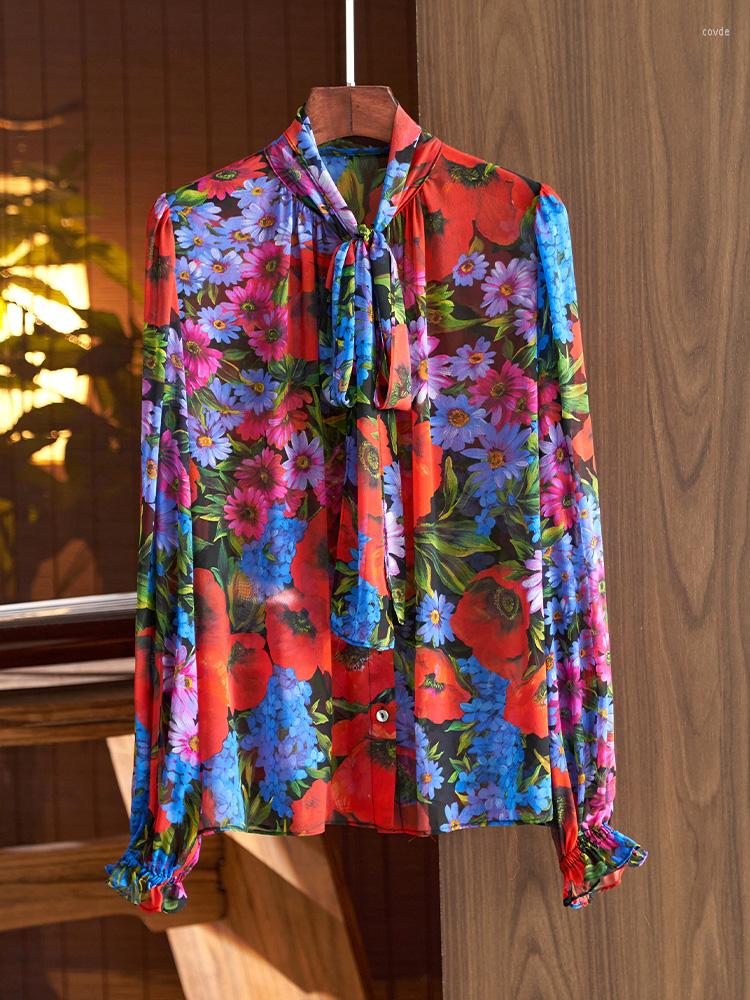 Women' Blouses French Printed Ribbon Silk Shirt Women' Long-sleeved Bow Mulberry Blouse In Spring And Autumn 2023, Blue
Women' Blouses French Printed Ribbon Silk Shirt Women' Long-sleeved Bow Mulberry Blouse In Spring And Autumn 2023, Blue