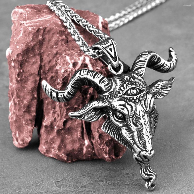 

Pendant Necklaces Stainless Steel Viking Lucifer Satan Ram Necklace Men Vintage Charm Glam Punk Biker Animal Gothic Jewelry Gift