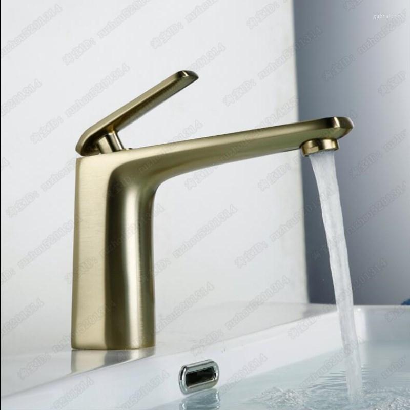 Single Lever Bathroom Sink Faucet - Brushed Finish Mixer Tap, Solid Brass Construction