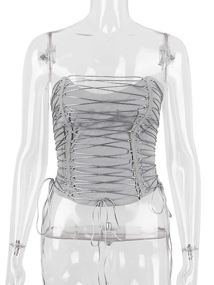 Fashion Going Out Street Wear Vest For Women Tube Tops Elegant Club Party Outfits Lace Up y2k Grey Cropped Tops