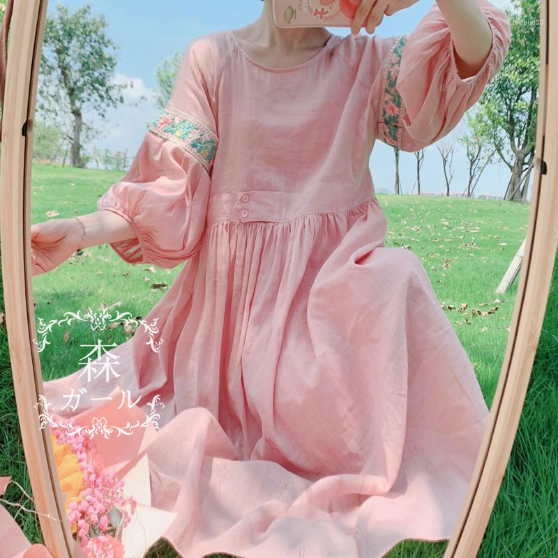 Casual Dresses Cottagecore Mori Girl Embroidered Ramie N Dress Lantern Sleeve Round Neck Loose Wide Long Summer Robes Femme For Women, Pink
Casual Dresses Cottagecore Mori Girl Embroidered Ramie N Dress Lantern Sleeve Round Neck Loose Wide Long Summer Robes Femme For Women, Pink