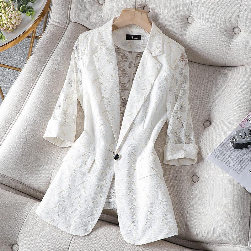 Women' Suits Summer Blazer Women 2023 Fashion Lace Hollow Out Three-quarter Sleeve Work Office Casual Coats Ladies, White
Women' Suits Summer Blazer Women 2023 Fashion Lace Hollow Out Three-quarter Sleeve Work Office Casual Coats Ladies, White