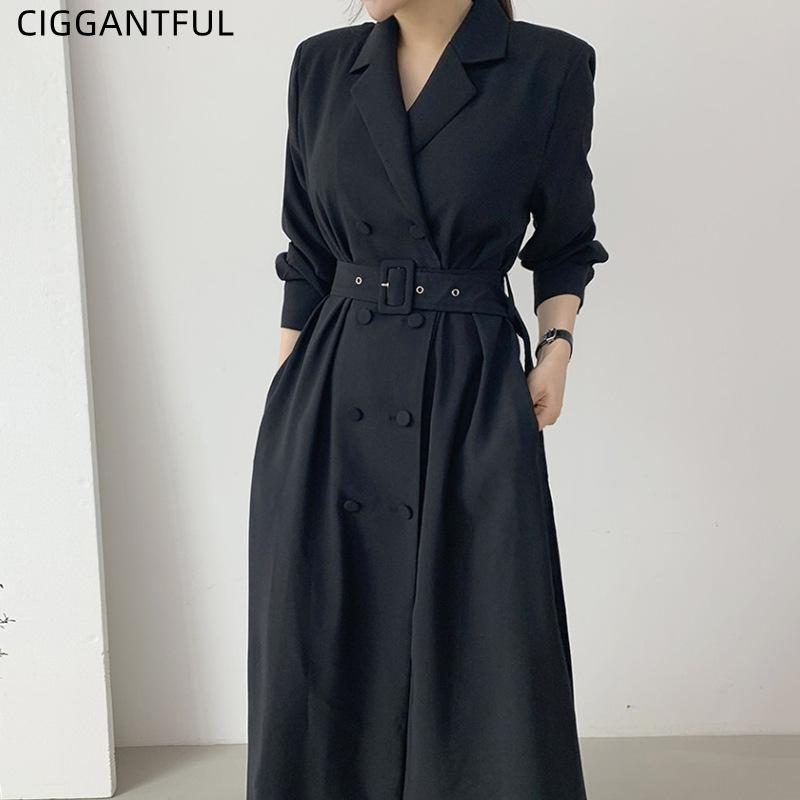 Women' Trench Coats Spring Fall Vintage British Style Double Breasted Loose Pocket Long Windbreaker Jacket With Belt Korean Chic Elegant Co, Black 
Women' Trench Coats Spring Fall Vintage British Style Double Breasted Loose Pocket Long Windbreaker Jacket With Belt Korean Chic Elegant Co, Black