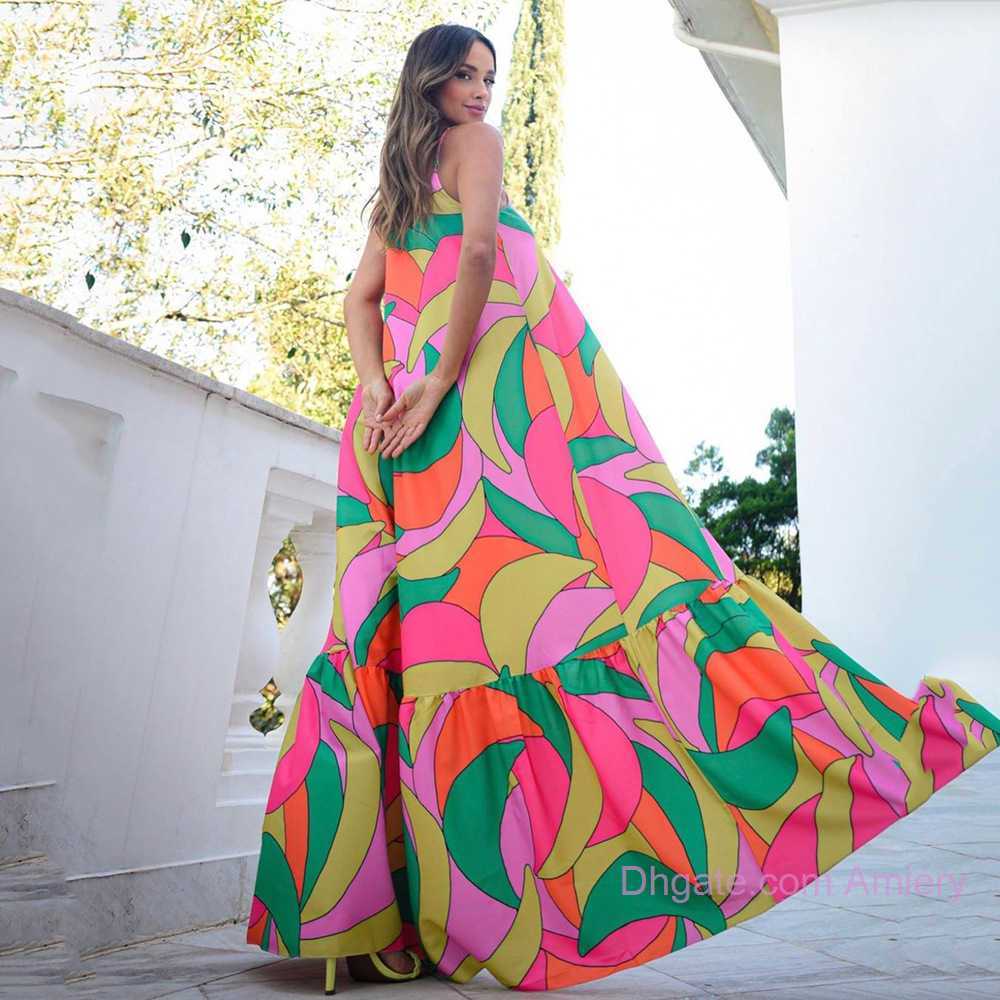 Plus Size 3xl Summer Long Dress Designer Dress Women Fashion Deep V-neck Halter Backless Sexy Maxi Dress Floral Strap Skirt Dresses