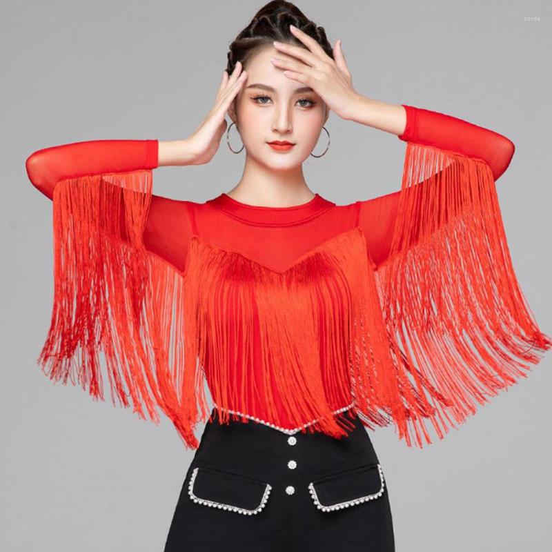 Stage Wear Lady Latin Dance T Shirt Autumn Fringe Long Sleeves Dancing Top Shirts Women Tassel Ballroom Cha Waltz Clothes AS5117, Red shirt
Stage Wear Lady Latin Dance T Shirt Autumn Fringe Long Sleeves Dancing Top Shirts Women Tassel Ballroom Cha Waltz Clothes AS5117, Red shirt