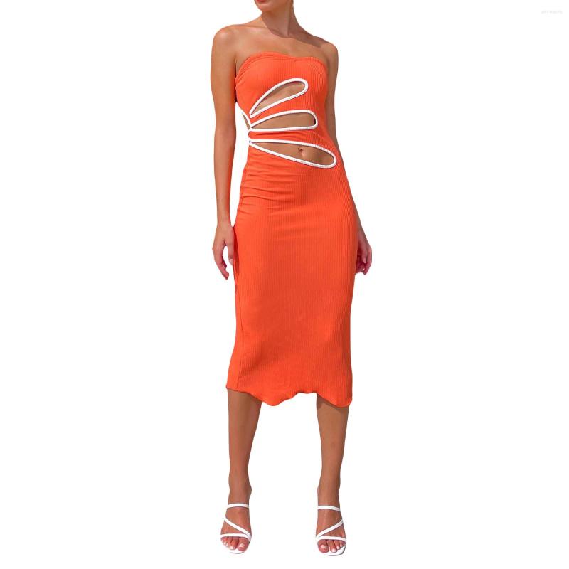 Casual Dresses Women' Summer Midi Skinny Bandeau Dress Orange Sleeveless Backless Hollow Tie Up
Casual Dresses Women' Summer Midi Skinny Bandeau Dress Orange Sleeveless Backless Hollow Tie Up