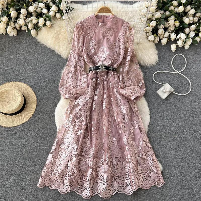 Casual Dresses D435 Women 2023 Spring Autumn Fashion Round Collar Long Sleeve Tie-up Waist Mesh Embroidery A-line Dress Elegant Vestidos, Pink
Casual Dresses D435 Women 2023 Spring Autumn Fashion Round Collar Long Sleeve Tie-up Waist Mesh Embroidery A-line Dress Elegant Vestidos, Pink