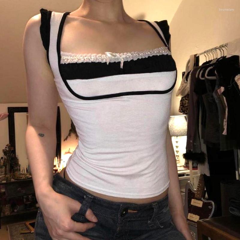 Women' Tanks Women Y2k Tops Lace Bow Black And White Patchwork Vest Tank Ropa De Mujer Coquette Square Collar Sleeveless Cute
Women' Tanks Women Y2k Tops Lace Bow Black And White Patchwork Vest Tank Ropa De Mujer Coquette Square Collar Sleeveless Cute