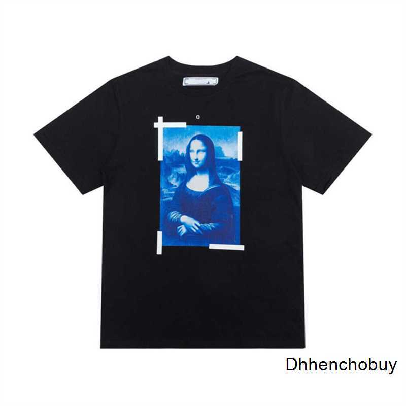 

Men's T-Shirts Xia Chao Brand OW OFF Mona Lisa Oil Painting Arrow Short Sleeve Men and Women Casual Large Loose T-shirt, Sky blue