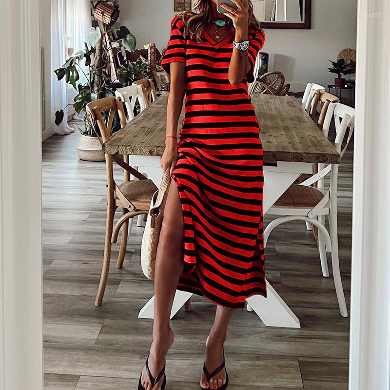 Casual Dresses Women Summer 2023 Fashion Slit Loose Striped V-neck Short-sleeved Female
Casual Dresses Women Summer 2023 Fashion Slit Loose Striped V-neck Short-sleeved Female