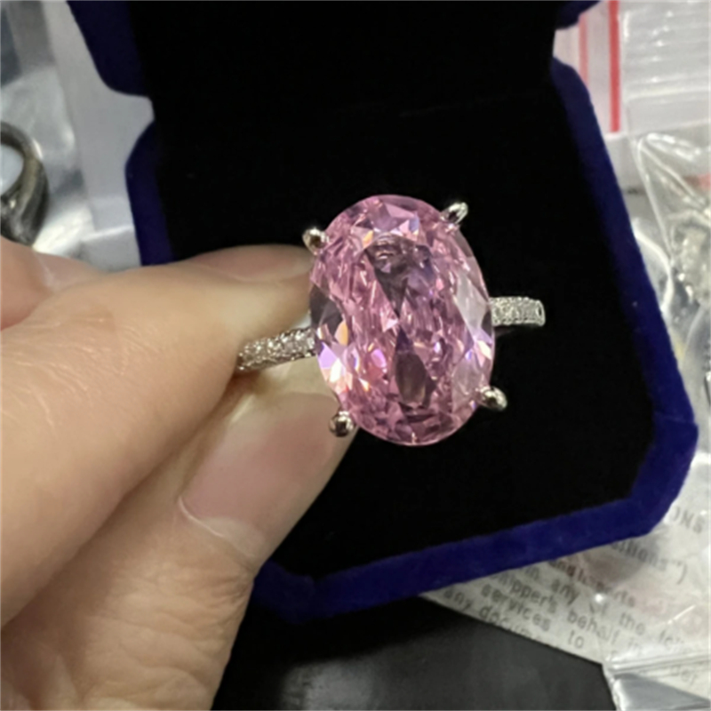 Bright Oval 6ct Lab Pink Diamond Ring 925 Sterling Silver Party Wedding Band Rings for Women Bridal Engagement Jewelry Gift
