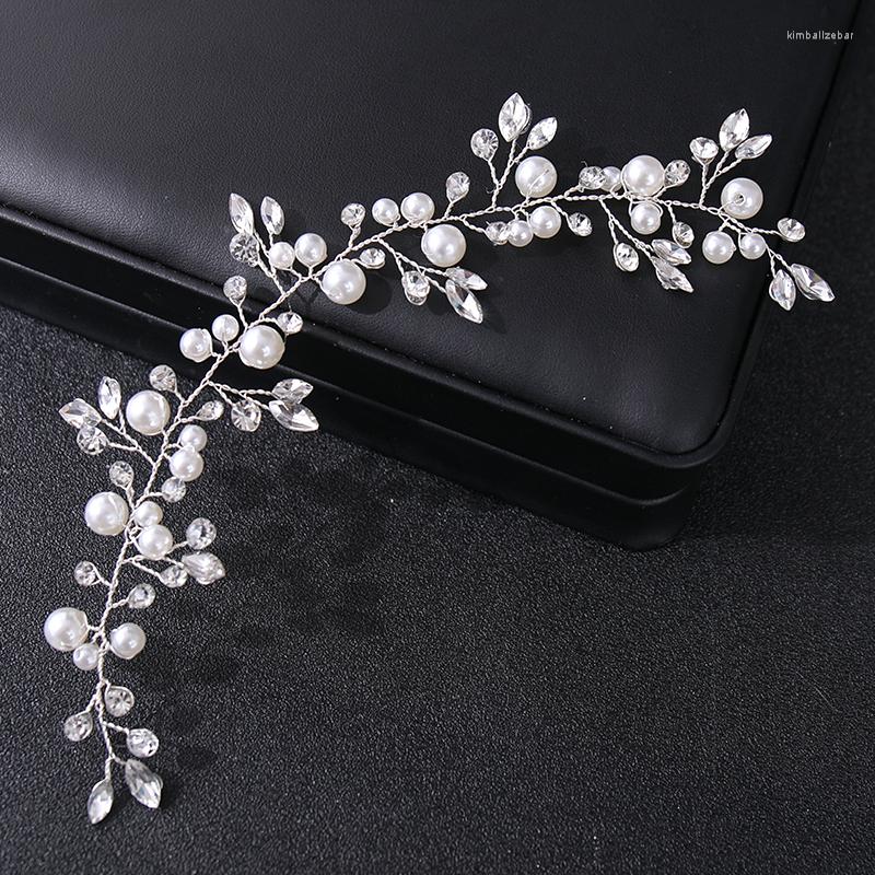 

Hair Clips Silver Color Pearls Wedding Headbands Handmade Crystal Women Hairbands For Bride Head Piece Vines Fashion Jewelry