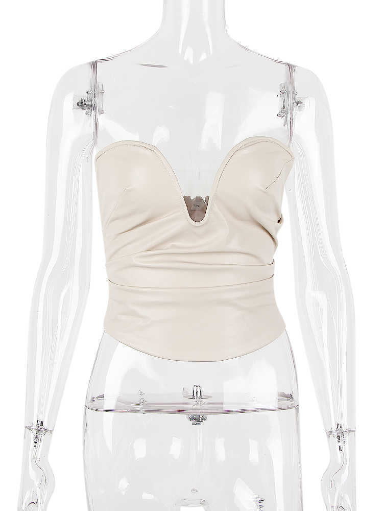 New Fall PU Faux Leather Tanks Crop Tops Chic Wired Busiter y2k Streetwear Outfits Fashion Woman Blouses 2022 Tube Top