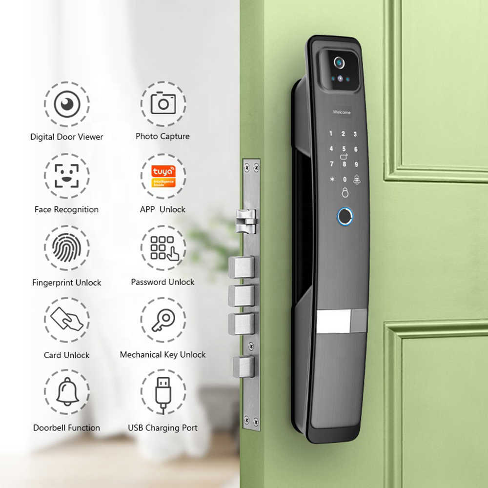 Smart Lock 3D facial recognition Biometric Fingerprint Door Lock Smart Lock Tuya App Remote Unlocking Keyless Lock Electronic Door Lock G230525