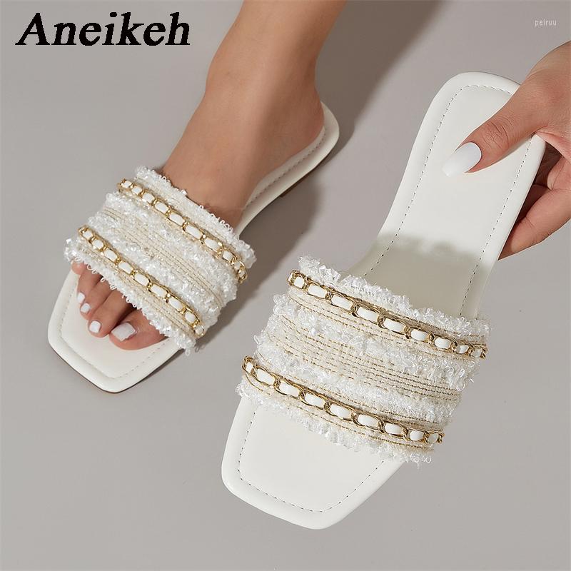 Slippers Aneikeh Fashion Gold Chain Cotton Linen Knitted Color Matching 2023 Women's Open Toe Anti Slip Low Heel, White
Slippers Aneikeh Fashion Gold Chain Cotton Linen Knitted Color Matching 2023 Women's Open Toe Anti Slip Low Heel, White