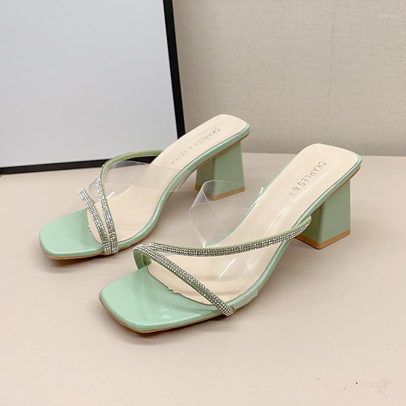 Slippers 2023 Summer Women Fashion High Heel Open Toe Sandals Transparent PVC Rhinestones Sexy Shoes Dress 34-42, Light green 
Slippers 2023 Summer Women Fashion High Heel Open Toe Sandals Transparent PVC Rhinestones Sexy Shoes Dress 34-42, Light green
