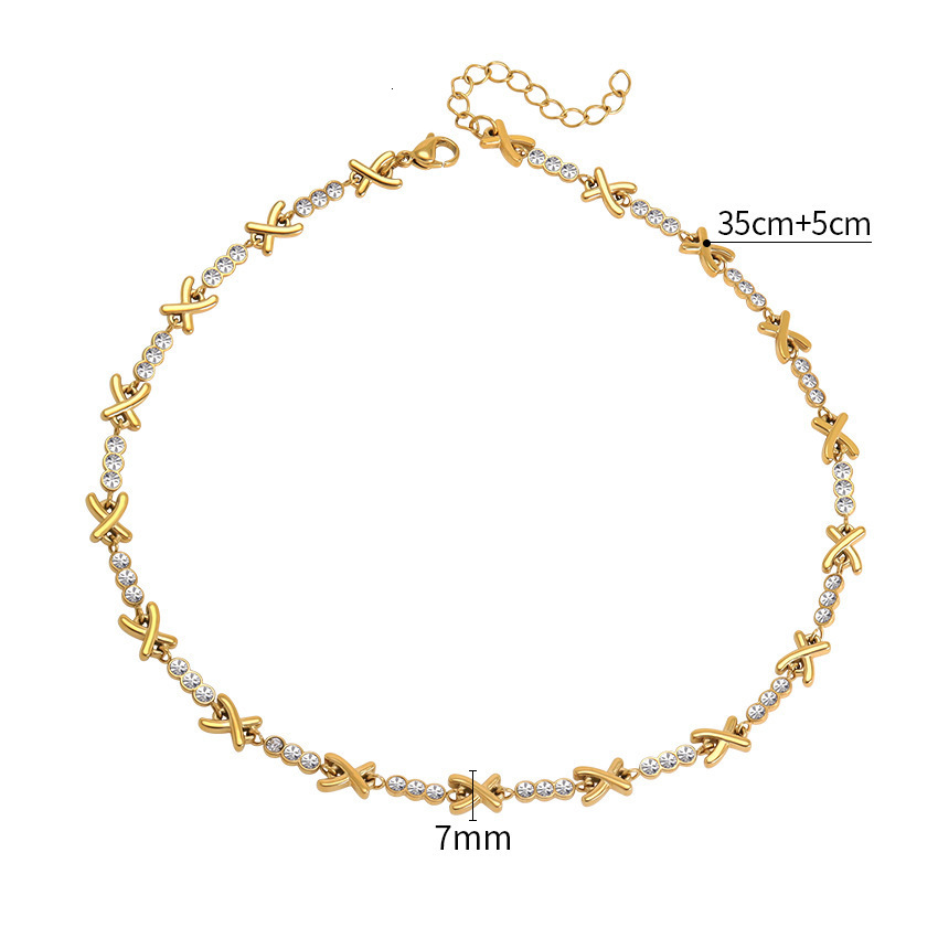 Pendant Necklaces Round cz stone X chain choker necklace for women stainless steel dainty minimalist french style high quality jewelry 230526