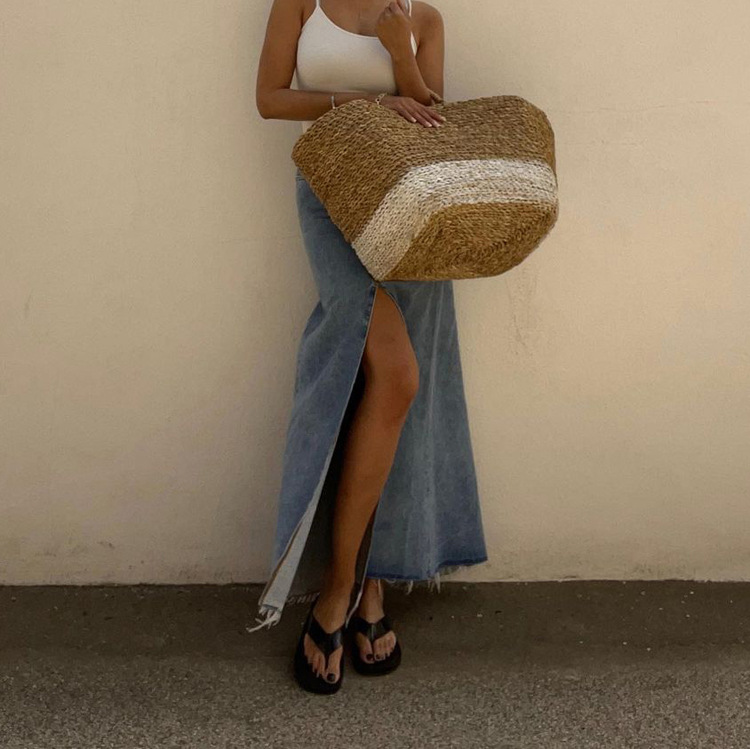 Skirts Vintage Loose Chic For Women Elegant High Waist Office Lady Long Skirt Fashion Blue Denim Female Clothing