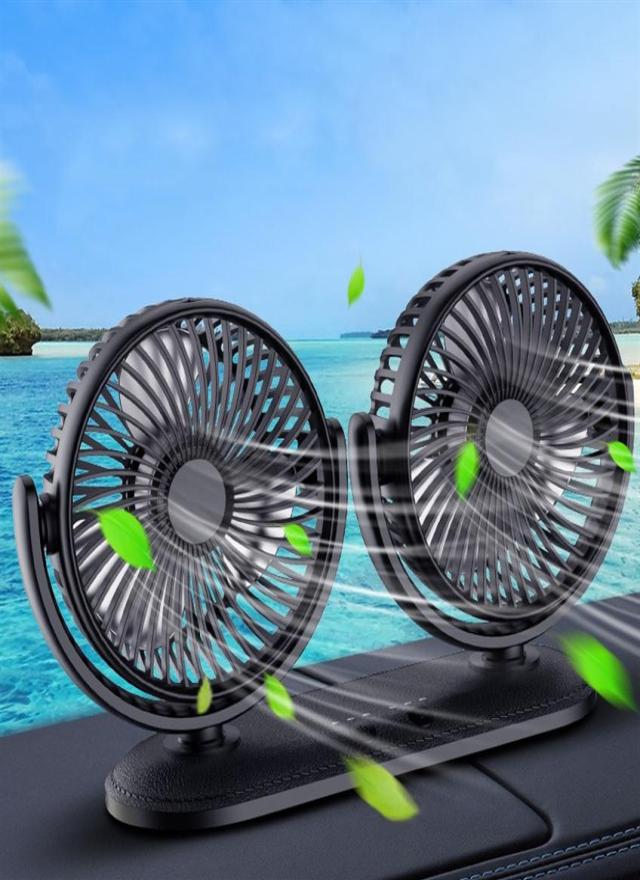 Portable Mini Car Fan 360 Degree AllRound Adjustable Auto Air Cooling Dual Head Usb Fans Quiet Small Desktop Fan2154