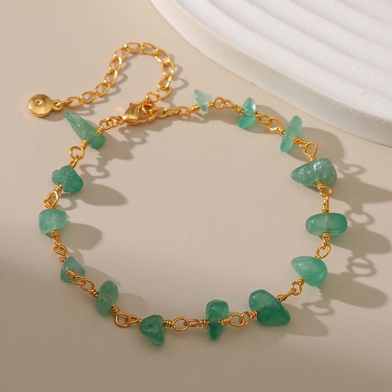 Link Bracelets Irregular Natural Stone Bracelet With Green Stones Golden Chain Beads Crystal Original Pulsera Summer Jewelry
Link Bracelets Irregular Natural Stone Bracelet With Green Stones Golden Chain Beads Crystal Original Pulsera Summer Jewelry