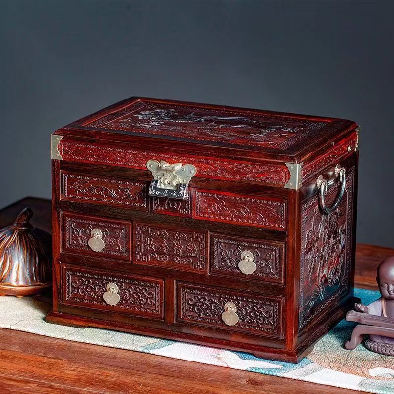 Red wood solid wood jewelry box, wedding gift, dowry, three gold storage box, lockable makeup box, jewelry dressing box
Red wood solid wood jewelry box, wedding gift, dowry, three gold storage box, lockable makeup box, jewelry dressing box