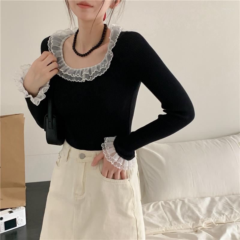 Women's Sweaters DALMAZZO French Fashion Ruffles Patchwork Lace Thin Sweater Women Round Neck Long Sleeve Slim Knitted Short Tops Female, Picture color
Women's Sweaters DALMAZZO French Fashion Ruffles Patchwork Lace Thin Sweater Women Round Neck Long Sleeve Slim Knitted Short Tops Female, Picture color