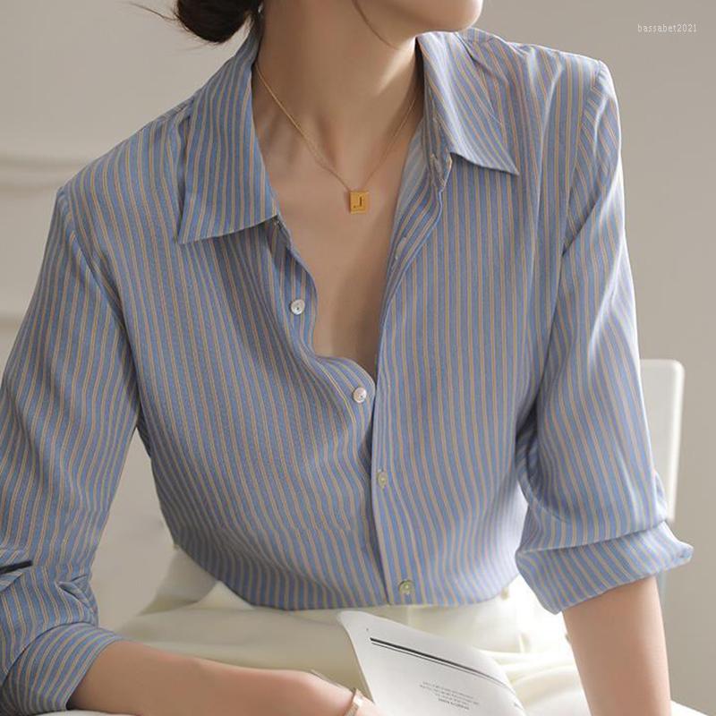 Women' Blouses Blue Striped Button Up Shirt Women 2023 Spring Fashion Silk Long Sleeve Lapel Loose Blouse Top Office Lady Elegant Formal
Women' Blouses Blue Striped Button Up Shirt Women 2023 Spring Fashion Silk Long Sleeve Lapel Loose Blouse Top Office Lady Elegant Formal