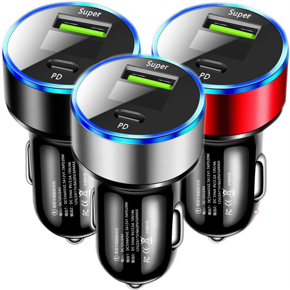 PD Car Charger 20W Fast Charging Car Phone Charger With LED Display For iPhone 12 13 14 15 16 Xiaomi Huawei Samsung USB Type C Charger In Car