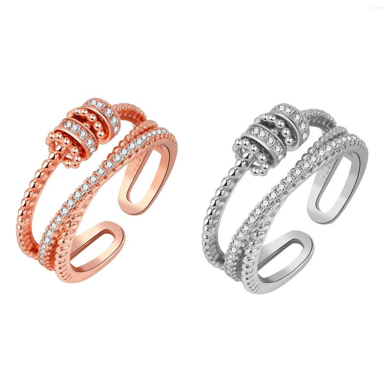 Cluster Rings 1PC Fidget Beads Women Copper Anxiety Ring Balls Adjustable Rotate Freely Anti Stress Finger Jewelry