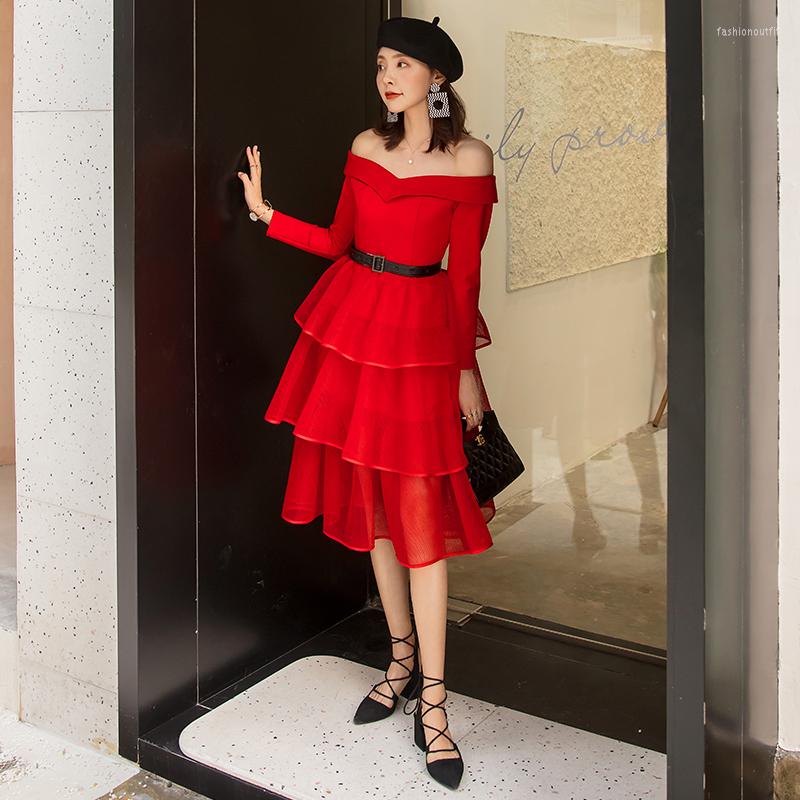 Casual Dresses YIGELILA Fahion Autumn Red Dress A-line Slash Neck Mesh With Belt Elegant For Dinner Party 65173
Casual Dresses YIGELILA Fahion Autumn Red Dress A-line Slash Neck Mesh With Belt Elegant For Dinner Party 65173