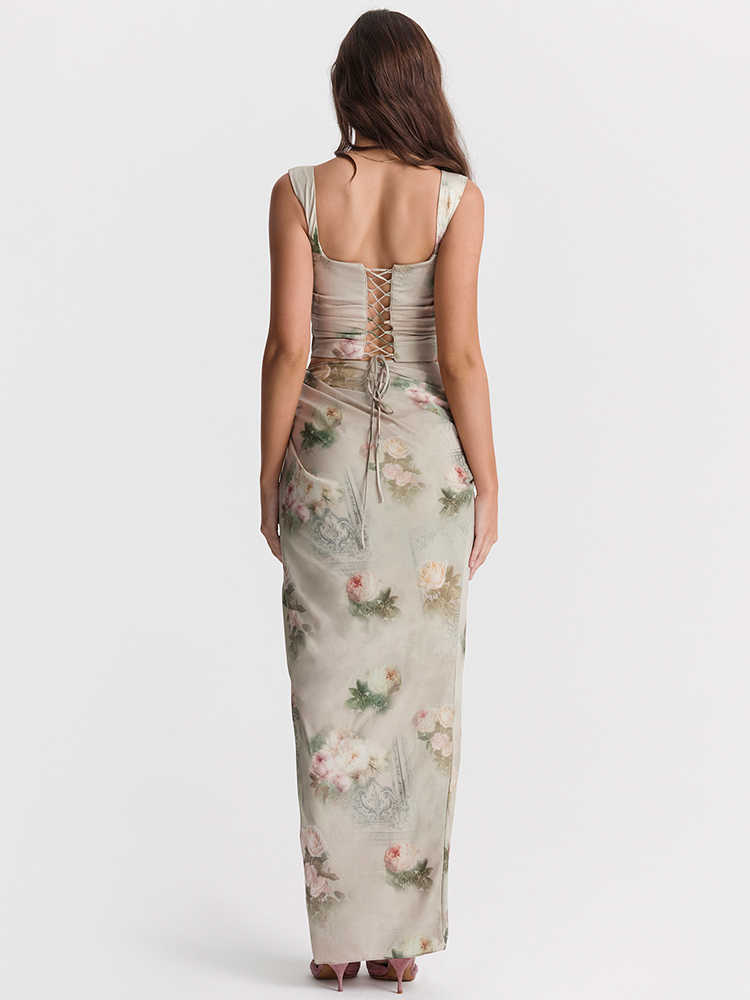 Summer Fashion Beach Vacation Split Maxi Dresses For Women Party Wear Elegant And Chic Floral Print 2 Piece Dress Sets
