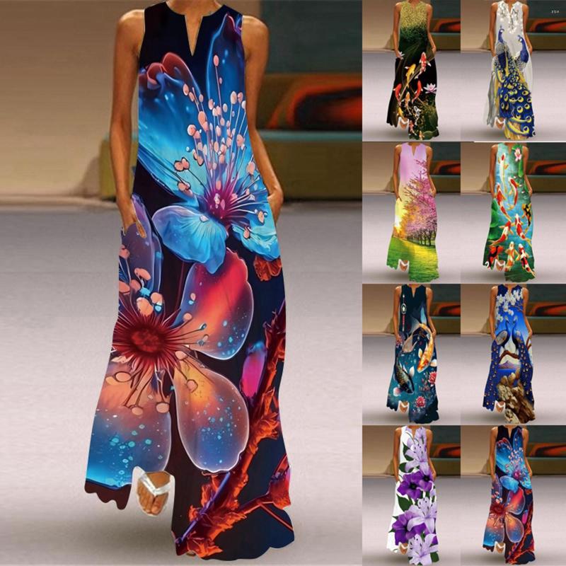 Casual Dresses Women Summer Sleeveless Print V Neck Maxi Loose Dress Boho Beach Long Sundress With Pockets, Red
Casual Dresses Women Summer Sleeveless Print V Neck Maxi Loose Dress Boho Beach Long Sundress With Pockets, Red