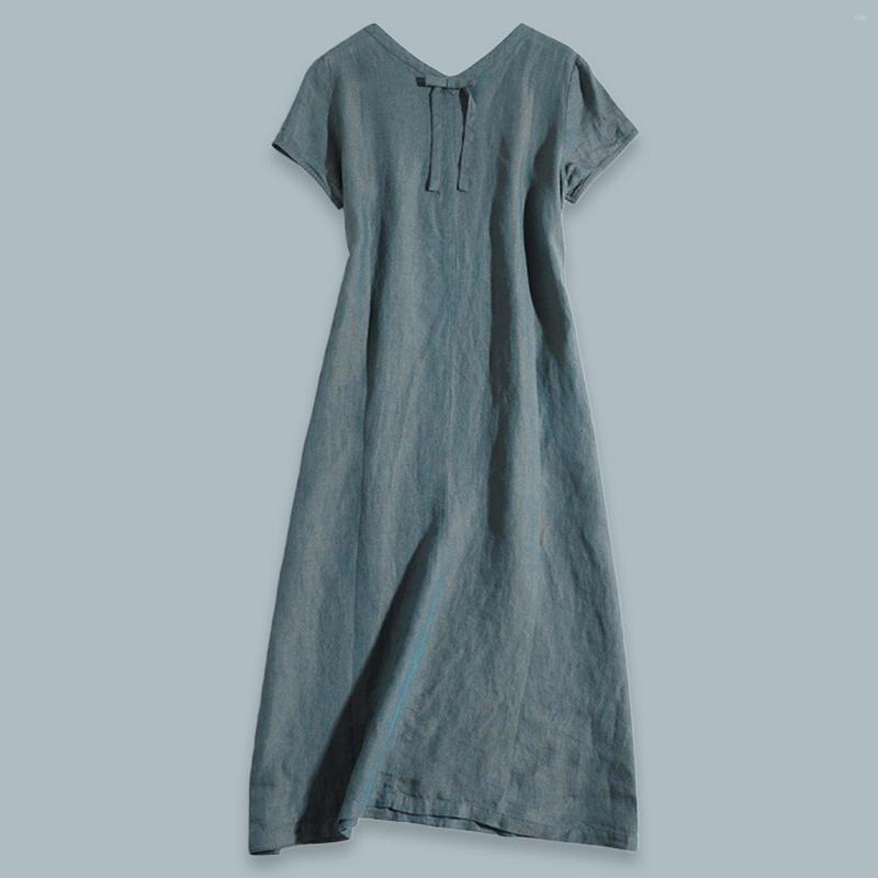 Casual Dresses Women'S Loose Solid Color Linen Dress Comfortable Short Sleeved, Navy 
Casual Dresses Women'S Loose Solid Color Linen Dress Comfortable Short Sleeved, Navy