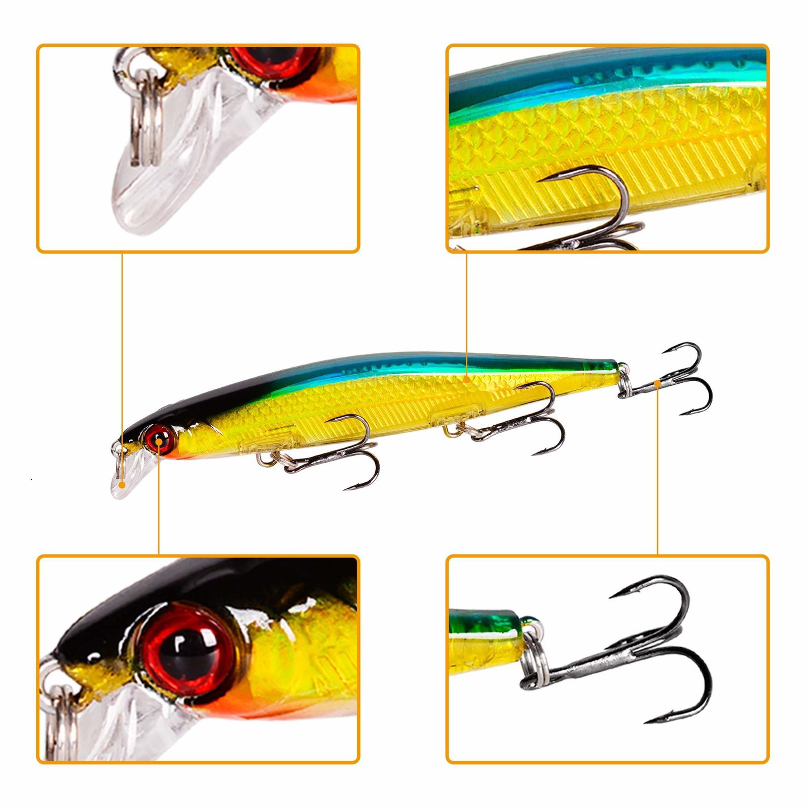 Baits Lures 8/10PC Laser Minnow Hard Fishing Lure 11cm 12g Artificial Bait Sinking Slowly 3D Eyes Wobbler Tackle For Pike Bass Carp Swimbait 230525