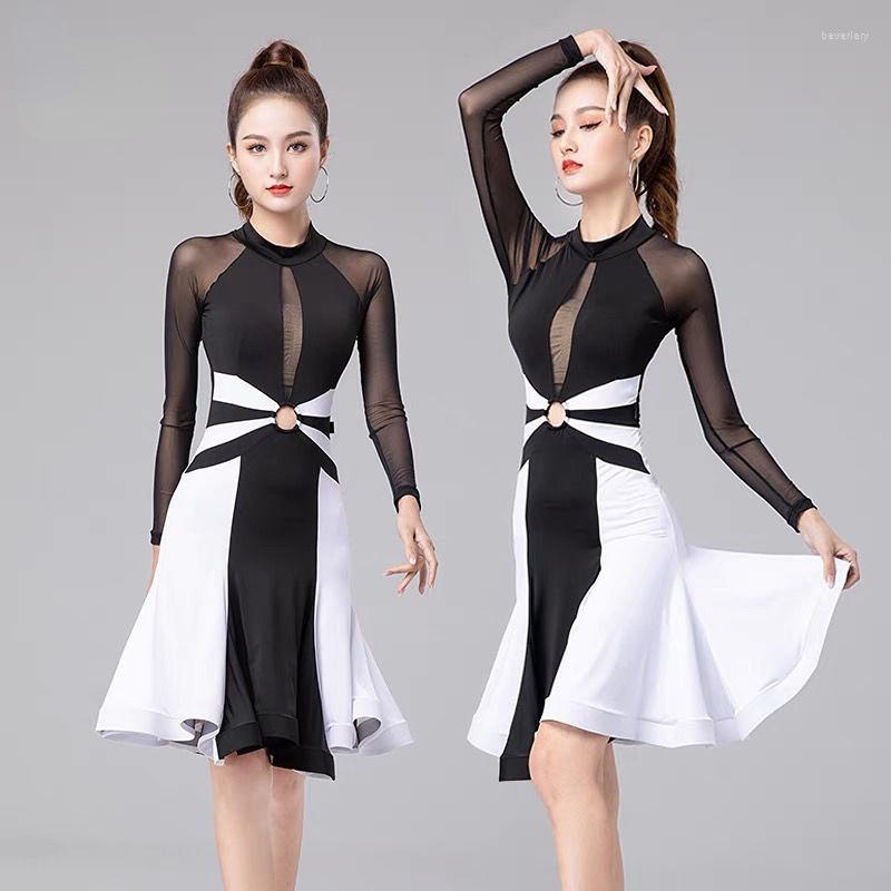Stage Wear Black And White Latin Dance Dress Long Sleeve Female Adult Professional Performance Ballroom Standard
Stage Wear Black And White Latin Dance Dress Long Sleeve Female Adult Professional Performance Ballroom Standard
