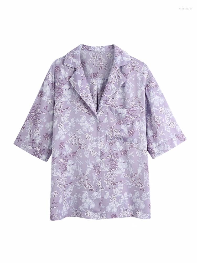 Women's Blouses Summer Women Floral Print Violet Shirt Female Tailored Collar Short Sleeve Blouse Casual Lady Loose Tops Blusas S8807, Picture shown
Women's Blouses Summer Women Floral Print Violet Shirt Female Tailored Collar Short Sleeve Blouse Casual Lady Loose Tops Blusas S8807, Picture shown