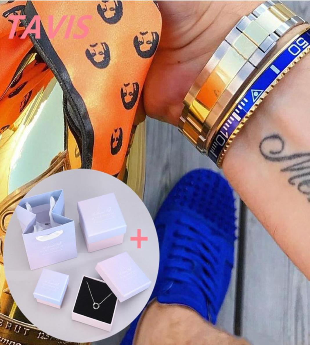 New TAVIS BC Jewelry Brazaletes Pulseras Vintage 18k gold Plated Bangle Bracelet for Men box bag Stainless Steel Cuff Speedometer