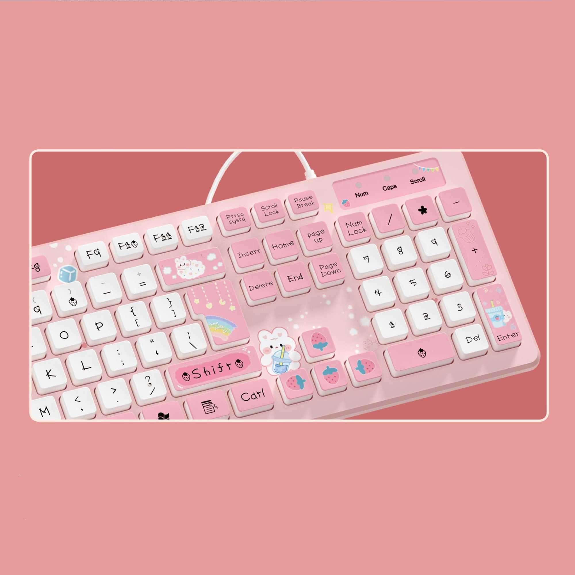Keyboards Kawaii Pink Wired Keyboard for Office PC with Mute Click Gaming Keyboard for Girl Gaming Accessories Keyboard Green Blue Purple G230525