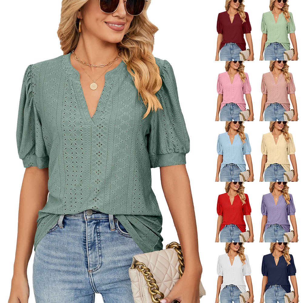 Women's Casual Summer V-Neck T-Shirts Puff Short Sleeve Tops Tunic Blouses, Burgundy
Women's Casual Summer V-Neck T-Shirts Puff Short Sleeve Tops Tunic Blouses, Burgundy