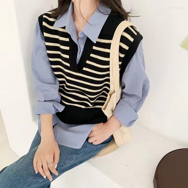 Women's Tanks Autumn Outerwear Polo Collar Sweater Vest Korean Style Loose Striped Sleeveless Knitwear Simple And All-Matching Top, Black
Women's Tanks Autumn Outerwear Polo Collar Sweater Vest Korean Style Loose Striped Sleeveless Knitwear Simple And All-Matching Top, Black