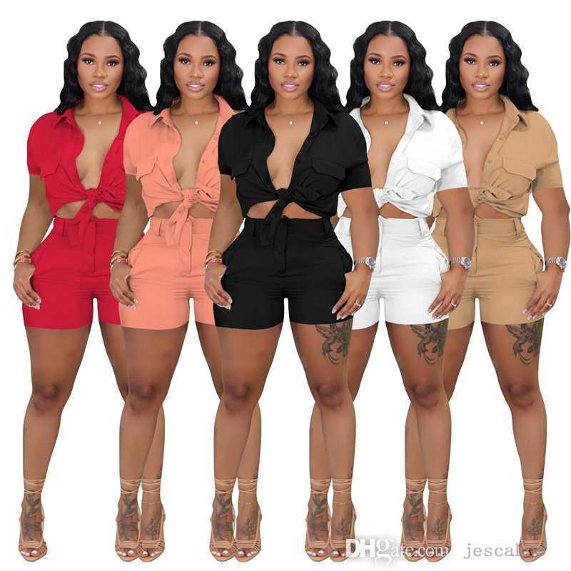 Fashion Women Tracksuits Solid Shirt Buckle Collar Short Sleeve Crop Top And Shorts Two Piece Set Summer Designers Clothing, White11
Fashion Women Tracksuits Solid Shirt Buckle Collar Short Sleeve Crop Top And Shorts Two Piece Set Summer Designers Clothing, White11