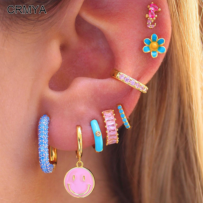 CRMYA Gold Filled Earrings Set for Women Color Enamel and CZ Zircon Hoop Stud Smile Dangle Earrings 2022 Party Jewelry Wholesale
CRMYA Gold Filled Earrings Set for Women Color Enamel and CZ Zircon Hoop Stud Smile Dangle Earrings 2022 Party Jewelry Wholesale