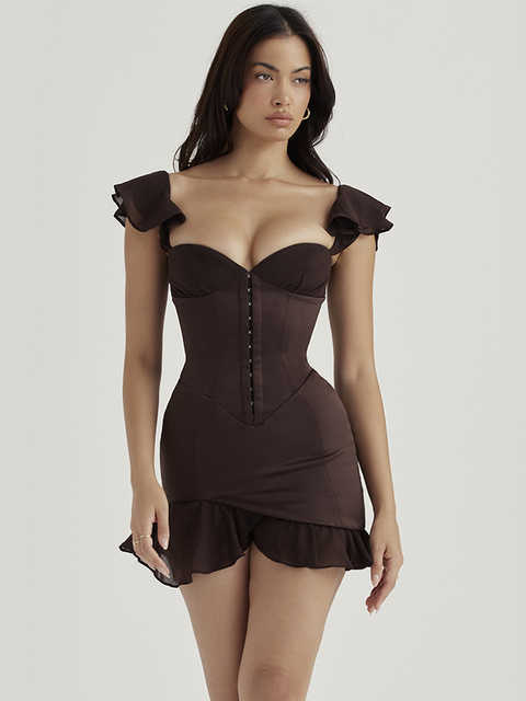 New Ruffles Sleeve Backless Bodycon Mini Dress Club Party Thick Satin Clothing Luxury Elegant Dresses For Women, Chocolate
New Ruffles Sleeve Backless Bodycon Mini Dress Club Party Thick Satin Clothing Luxury Elegant Dresses For Women, Chocolate