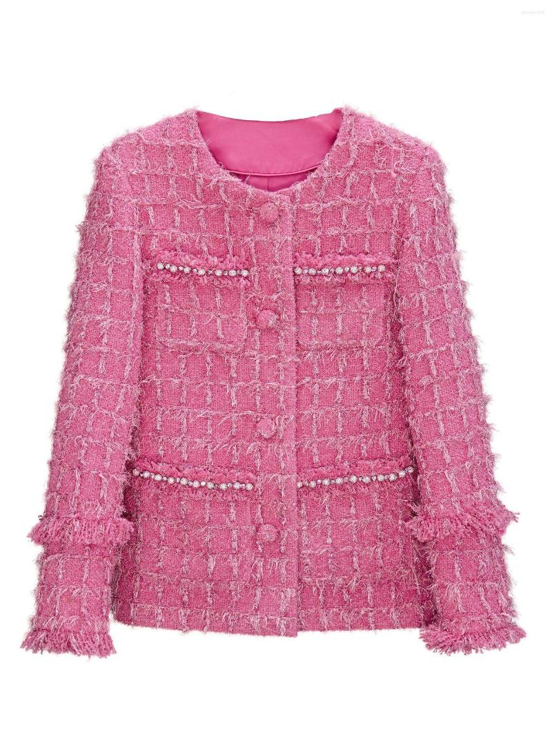 Women' Jackets Spring Autumn High Quality Women' Wear Rose Red Plaid Beaded Silver Silk Knitted Coat
Women' Jackets Spring Autumn High Quality Women' Wear Rose Red Plaid Beaded Silver Silk Knitted Coat